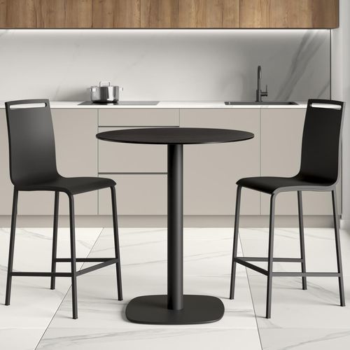 Sedia alta contemporanea - NERA - Cancio - da interno / in legno compensato / con supporto in acciaio laccato