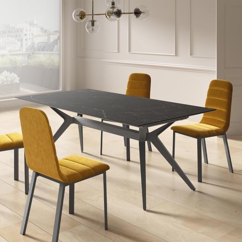 Tavolo contemporaneo - PISA - Cancio - in ceramica / con supporto in acciaio / rettangolare