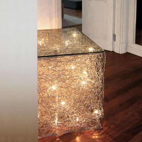 Tavolo d'appoggio contemporaneo - QUBO - Knikerboker - in vetro / rettangolare / luminoso