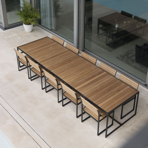Tavolo da bistrot contemporaneo - 10/8/6/4/2 - Röshults - in acciaio inossidabile / in teak / quadrato