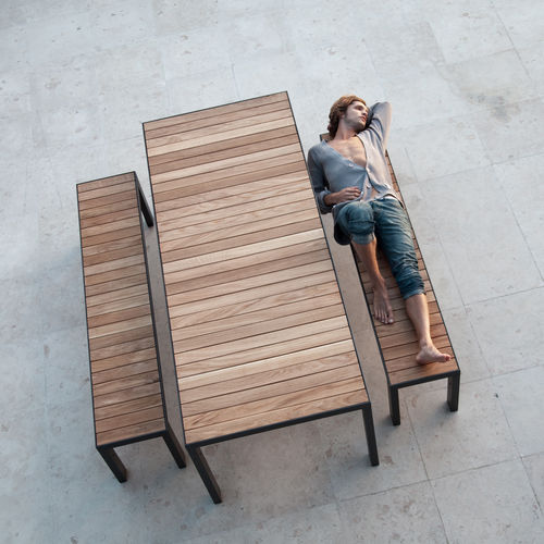 Tavolo da pranzo contemporaneo - 160 / 220 - Röshults - in teak / in alluminio / in acciaio inossidabile