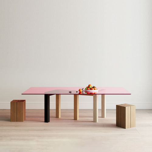 Tavolo contemporaneo - PENROSE - LA CHANCE - in vetro / con supporto in legno / rettangolare