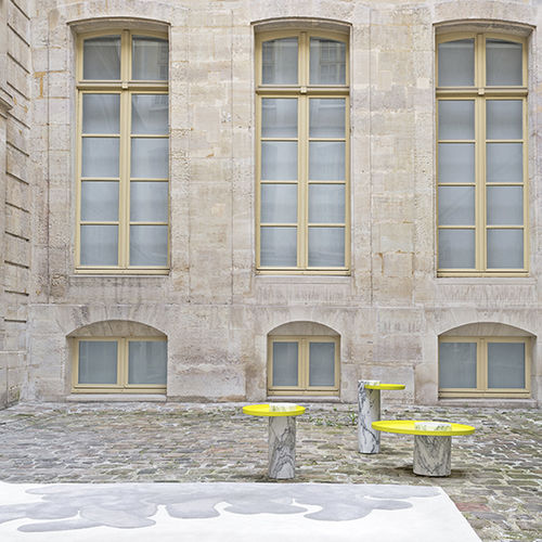 Tavolo d'appoggio design originale - SALUTE - LA CHANCE - in marmo / in rame / in metallo cromato