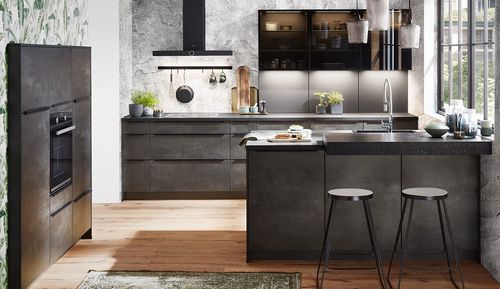 Cucina contemporanea - SPEED 288 - nobilia - in calcestruzzo / con impugnature / nera