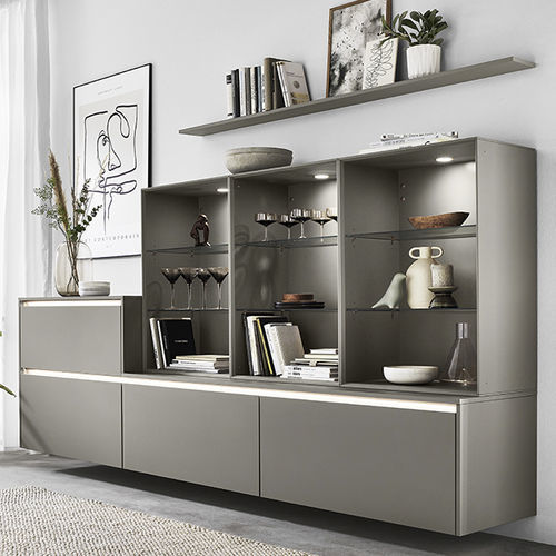 Parete attrezzata per soggiorno contemporanea - nobilia - in legno laccato / luminosa a LED