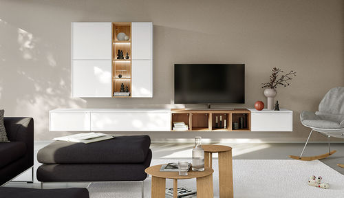 Parete attrezzata TV contemporaneo - Touch - nobilia - in legno laccato / in rovere / con ripiani