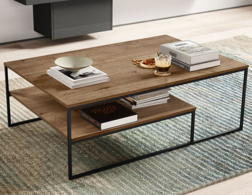 Tavolino basso contemporaneo - Dakar - nobilia - in legno / con supporto in acciaio / rettangolare