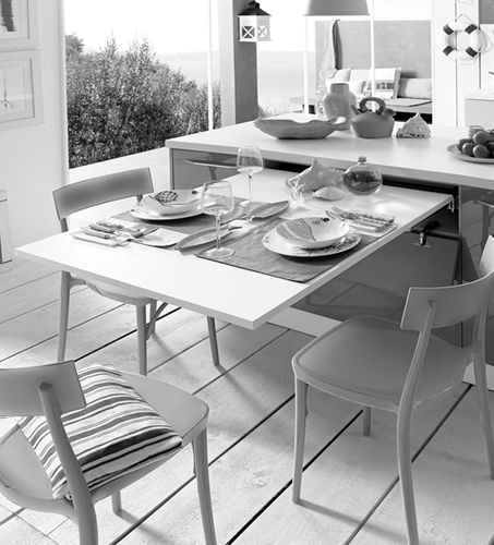 Tavolo da pranzo contemporaneo - LUNCH PENINSULA - DIBIESSE - in legno laccato / rettangolare / allungabile