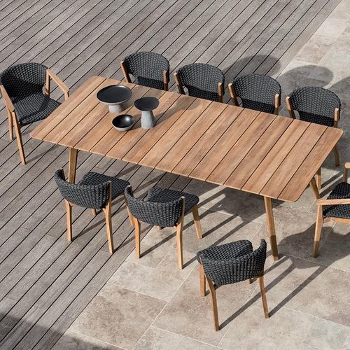 Tavolo da pranzo contemporaneo - Knit - Ethimo - in teak / con supporto in teak / rettangolare