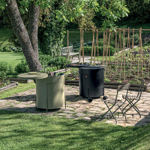 Mobile lavello in legno - Phil - Ethimo - in acciaio / con piedi / per giardino