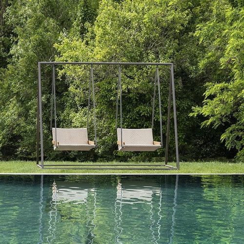 Dondolo da giardino in tessuto acrilico - Allaperto  - Ethimo - in teak / in vimini / in corda