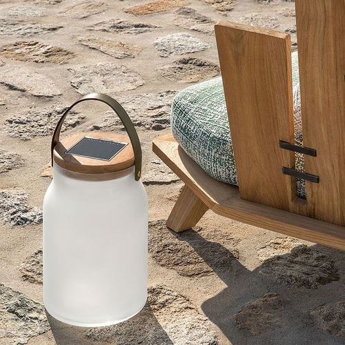 Lampada portatile - Milk - Ethimo - in vetro sabbiato / in teak / in pelle