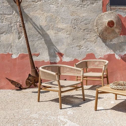 Poltrona contemporanea - Kilt - Ethimo - in corda / in teak / impilabile