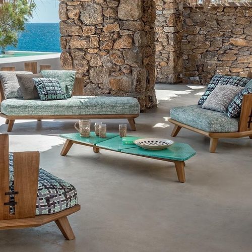 Tavolino basso contemporaneo - Rafael - Ethimo - in marmo / in pietra lavica / con supporto in teak