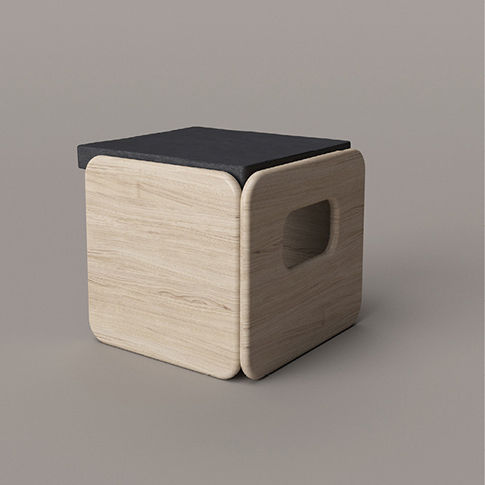 Sgabello contemporaneo - POUF - karakter - in pelle / con supporto in legno / nero