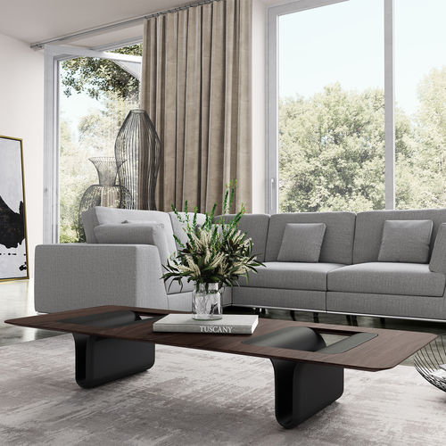 Tavolino basso contemporaneo - ROMNEY  - MODLOFT - in noce / in MDF / in pelle
