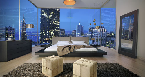 Letto matrimoniale - WORTH - QUEEN - MODLOFT - contemporaneo / con comodini / in noce