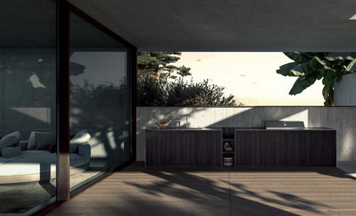 Cucina da esterno - BARREL - Key cucine - contemporanea / in alluminio / in rovere