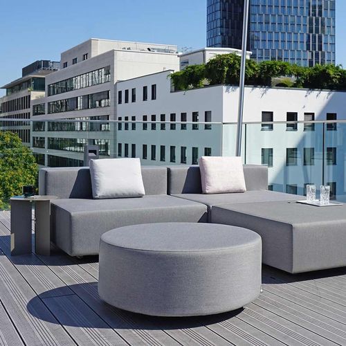 Ottomana contemporanea - JOJ - april furniture - in tessuto / in acciaio inossidabile / tonda