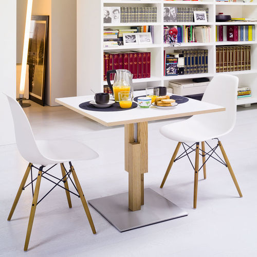 Tavolino basso contemporaneo - Duetto - Sculptures Jeux - in rovere / in laminato / con supporto in acciaio inossidabile