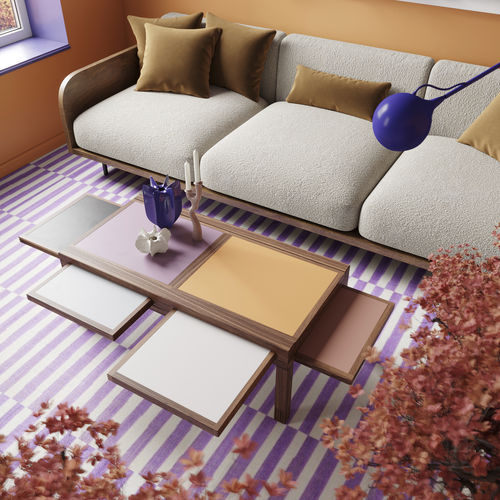 Tavolino basso design scandinavo - Hexa - Sculptures Jeux - in legno massiccio / in laminato / con supporto in quercia
