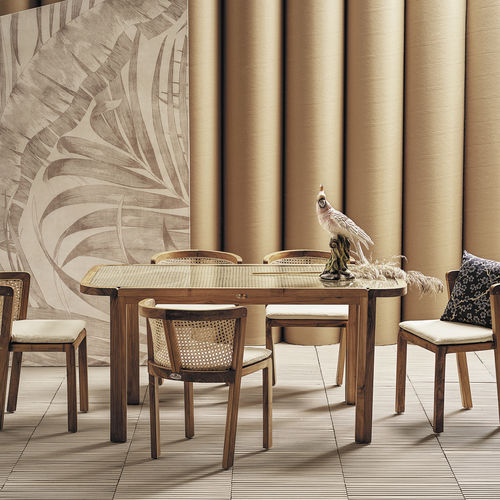 Tavolo da pranzo contemporaneo - DUAL - Il Giardino di Legno - in rattan / in vetro / con supporto in teak