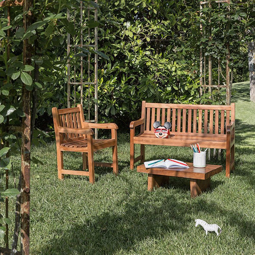 Panca contemporanea - Classica Jr.  - Il Giardino di Legno - in teak / con schienale / con braccioli