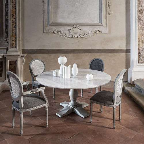 Tavolo da pranzo contemporaneo - Mozaic - Il Giardino di Legno - in marmo / con supporto in teak / rotondo