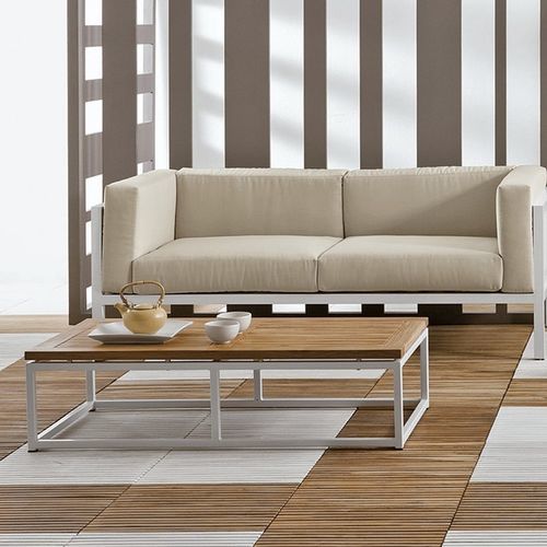 Tavolino basso contemporaneo - Lui & Lei - Il Giardino di Legno - in teak / con supporto in alluminio / rettangolare