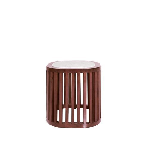Tavolo d'appoggio contemporaneo - Peninsula - Il Giardino di Legno - in marmo / con supporto in teak / rotondo