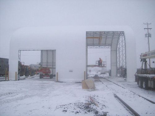 Tensostruttura su ossatura metallica - INDUSTRIAL FABRIC BUILDINGS - Toro Shelters - per tettoia d'entrata / con membrana in PVC