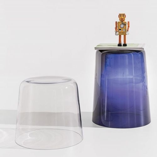 Tavolo d'appoggio contemporaneo - CUP - DISCIPLINE - in vetro / con supporto in vetro / rotondo