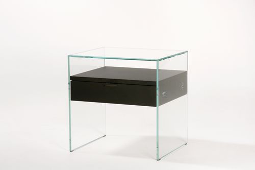 Comodino contemporaneo - ZEN 5: COMODINO  - ADENTRO - in vetro / in rovere / rettangolare