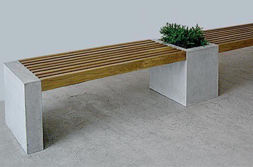 Panca per spazi pubblici contemporanea - COMBI - Skulpturfabriken.se - in legno / in calcestruzzo / con fioriera integrata