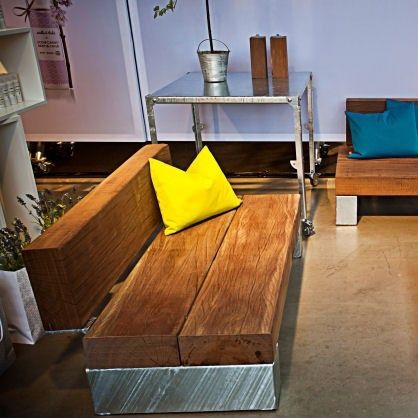 Panca da giardino contemporanea - SLINGER - THORS DESIGN - in legno / in acciaio / con schienale