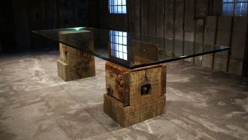 Tavolo contemporaneo - UNIKA  - THORS DESIGN - in vetro / con supporto in legno / rettangolare
