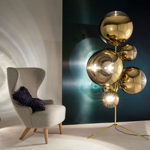 Lampada da terra - MIRROR BALL : MBBSC01G-FEUM1 - Tom Dixon - in acciaio / in policarbonato / design originale