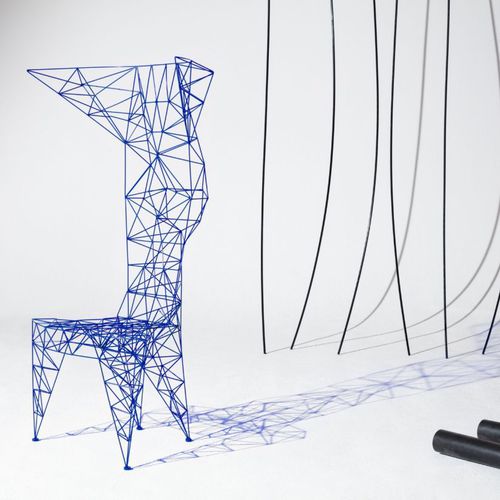 Sedia design originale - PYLON : PYC01-BLU - Tom Dixon - da interno / in metallo / a schienale alto