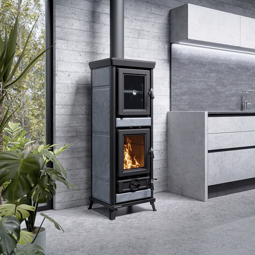 Stufa a legna - Agnese EVO Stone - THERMOROSSI - 5 kW...10 kW / a pavimento / contemporanea