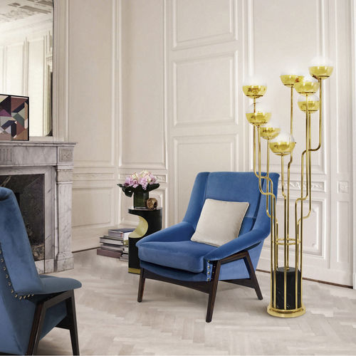 Lampada da terra - NIKU - BRABBU DESIGN FORCES - in ottone placcato oro / in marmo / contemporanea