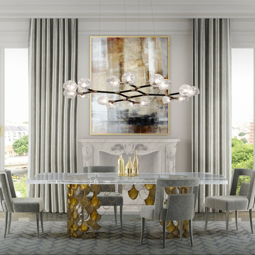 Tavolo da pranzo contemporaneo - KOI II - BRABBU DESIGN FORCES - in acrilico / con supporto in ottone / rettangolare