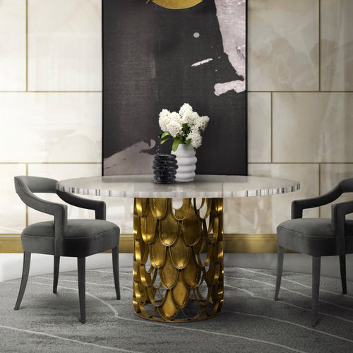 Tavolo da pranzo contemporaneo - KOI  - BRABBU DESIGN FORCES - in acrilico / con supporto in ottone spazzolato / rotondo