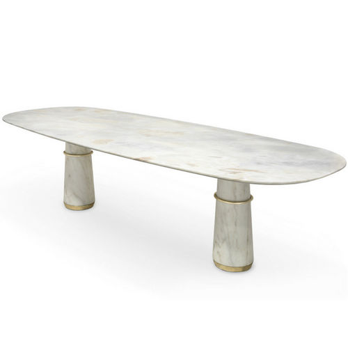 Tavolo da pranzo contemporaneo - AGRA II - BRABBU DESIGN FORCES - in marmo / con supporto in ottone / con supporto in marmo