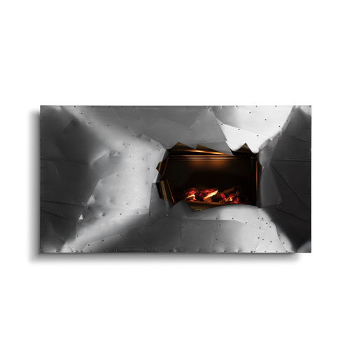 Camino elettrico - ERUPTION - BRABBU DESIGN FORCES - da parete / Faccia singola / con focolare aperto