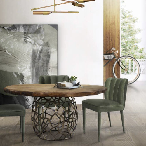 Tavolo da pranzo contemporaneo - APIS - BRABBU DESIGN FORCES - in rovere / con supporto in ottone / rotondo
