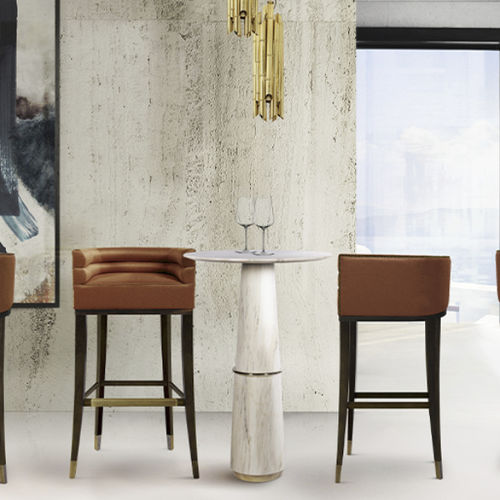 Tavolo alto contemporaneo - AGRA  - BRABBU DESIGN FORCES - in ottone / in marmo / con supporto in marmo