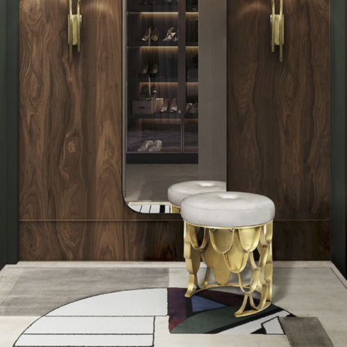 Sgabello contemporaneo - KOI  - BRABBU DESIGN FORCES - in velluto / con supporto in ottone spazzolato / con base centrale