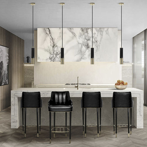 Sedia alta contemporanea - PLUM COUNTER - BRABBU DESIGN FORCES - da interno / in pelle / con supporto in legno laccato