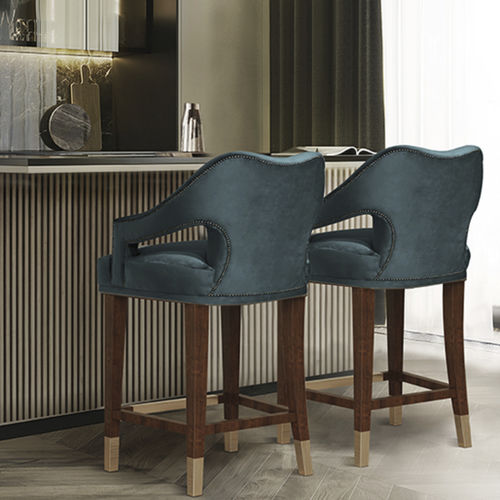Sedia alta classica - N&ordm;20 COUNTER - BRABBU DESIGN FORCES - da interno / in velluto / con supporto in frassino