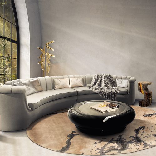 Tavolino basso contemporaneo - SHINTO - BRABBU DESIGN FORCES - in vetro / con supporto in legno laccato brillante / rotondo